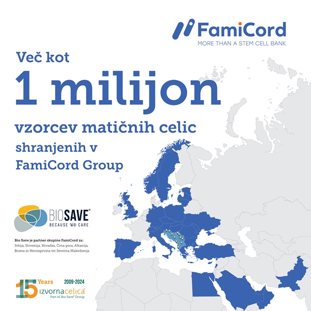 Več kot 1 milijon vzorcev matičnih celic shranjenih v FamiCord Group


